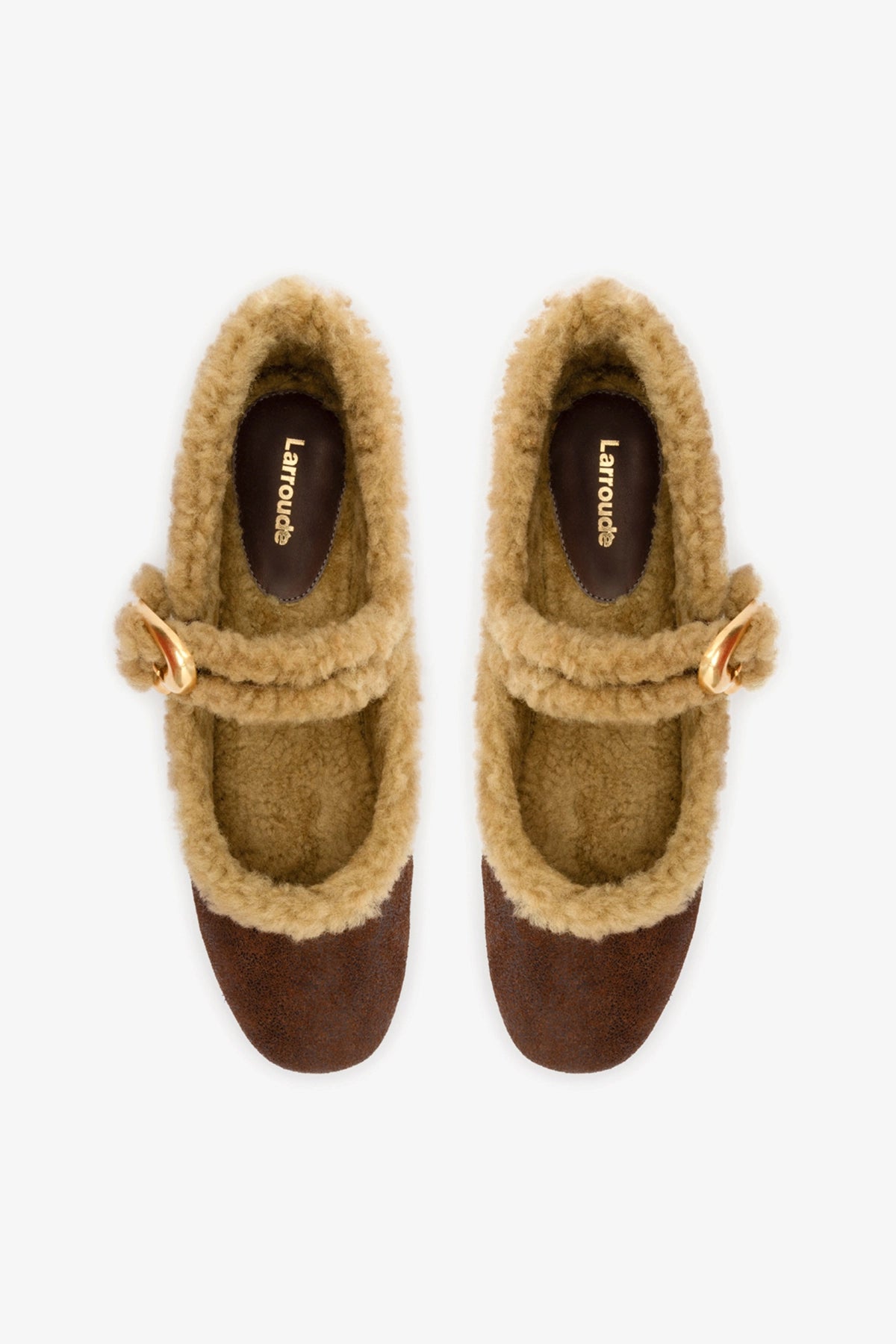 Verona Ballet Flat In Cocoa Leather And Natural Shearling - Larroude