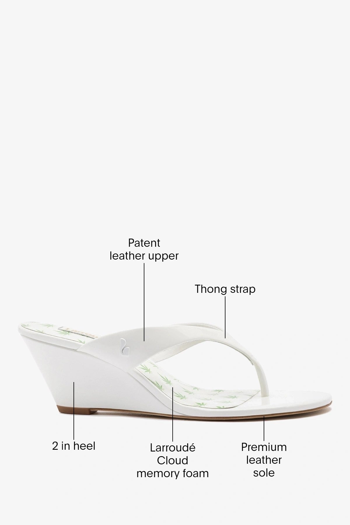 Gaia Low Wedge Sandal White Patent Leather - Larroude