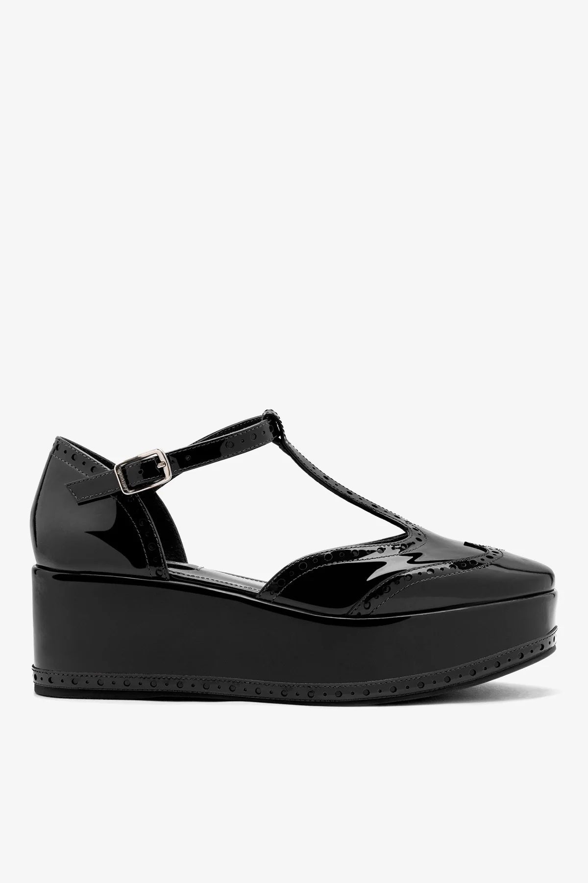 Luna Flatform Sandal Black Patent Leather - Larroude