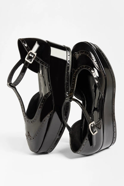 Luna Flatform Sandal Black Patent Leather - Larroude
