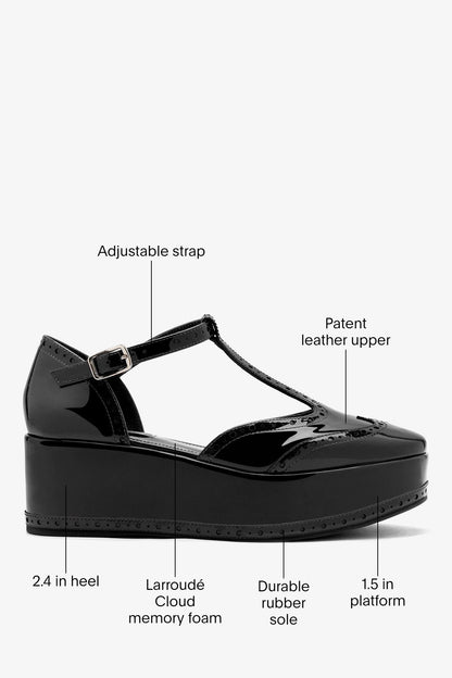 Luna Flatform Sandal Black Patent Leather - Larroude