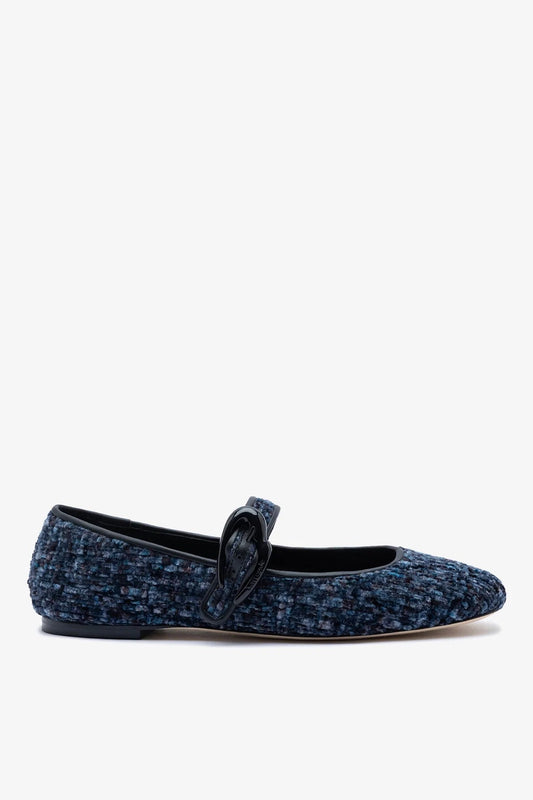 Verona Ballet Flat Midnight Blue Tweed - Larroude