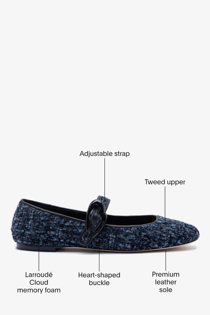 Verona Ballet Flat Midnight Blue Tweed - Larroude