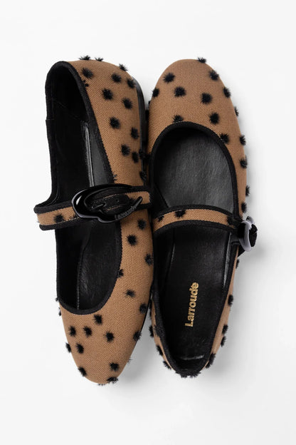 Verona Ballet Flat Cinnamon Polka Dots Fabric - Larroude
