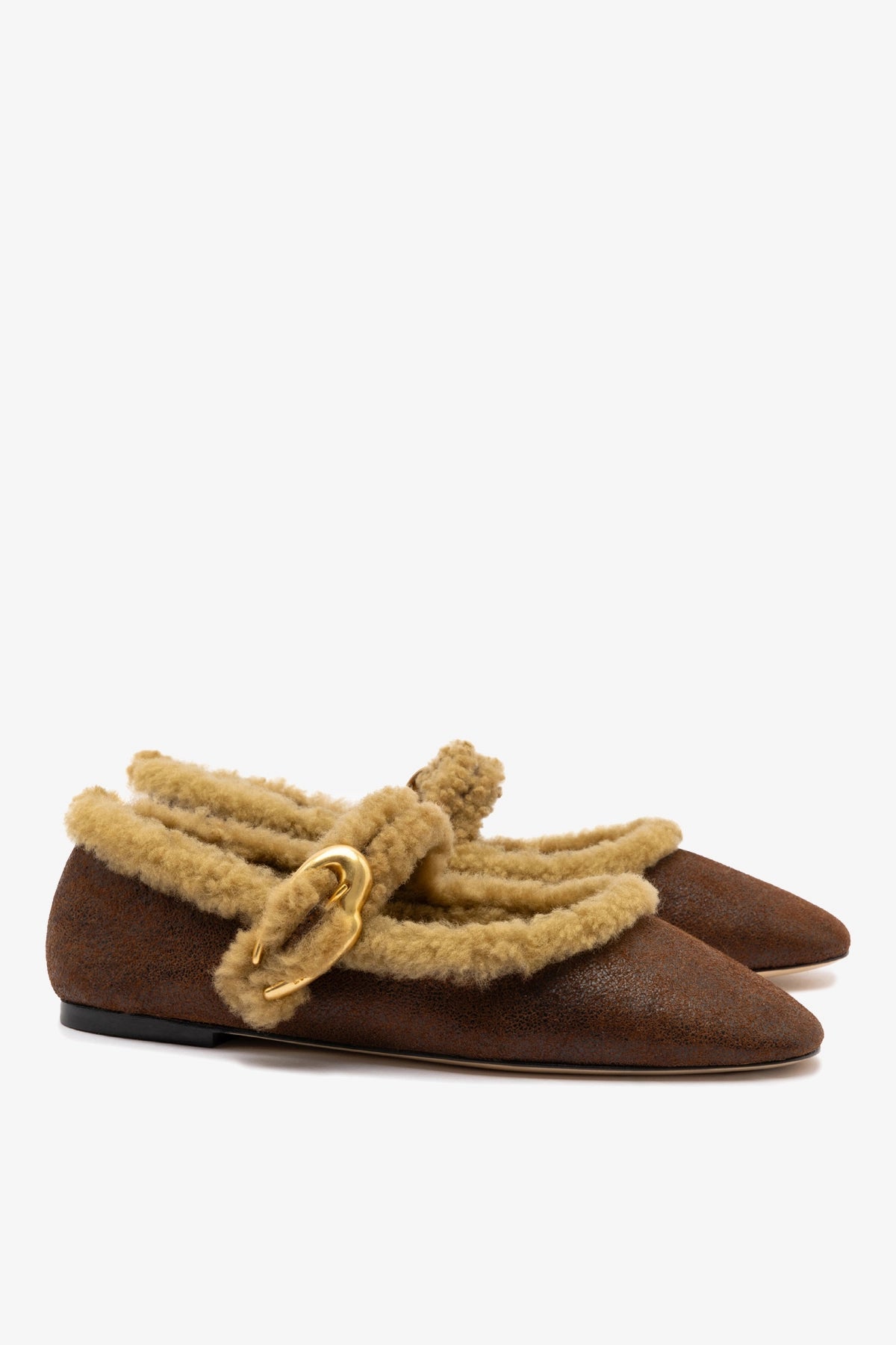 Verona Ballet Flat In Cocoa Leather And Natural Shearling - Larroude