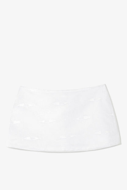 Ava Mini Skirt White Embroidered Fish Cotton - Larroude