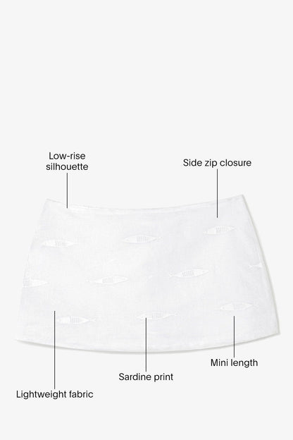 Ava Mini Skirt White Embroidered Fish Cotton - Larroude