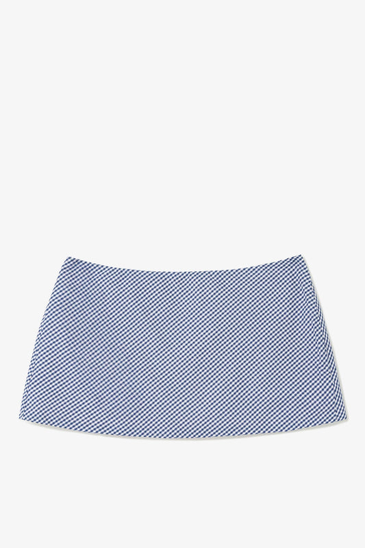 Ava Mini Skirt Navy Gingham Cotton - Larroude