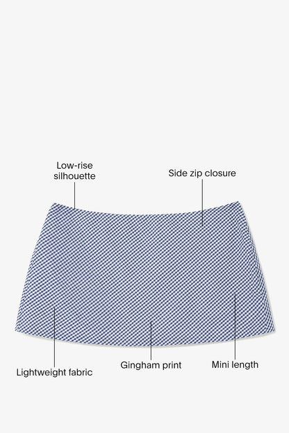 Ava Mini Skirt Navy Gingham Cotton - Larroude