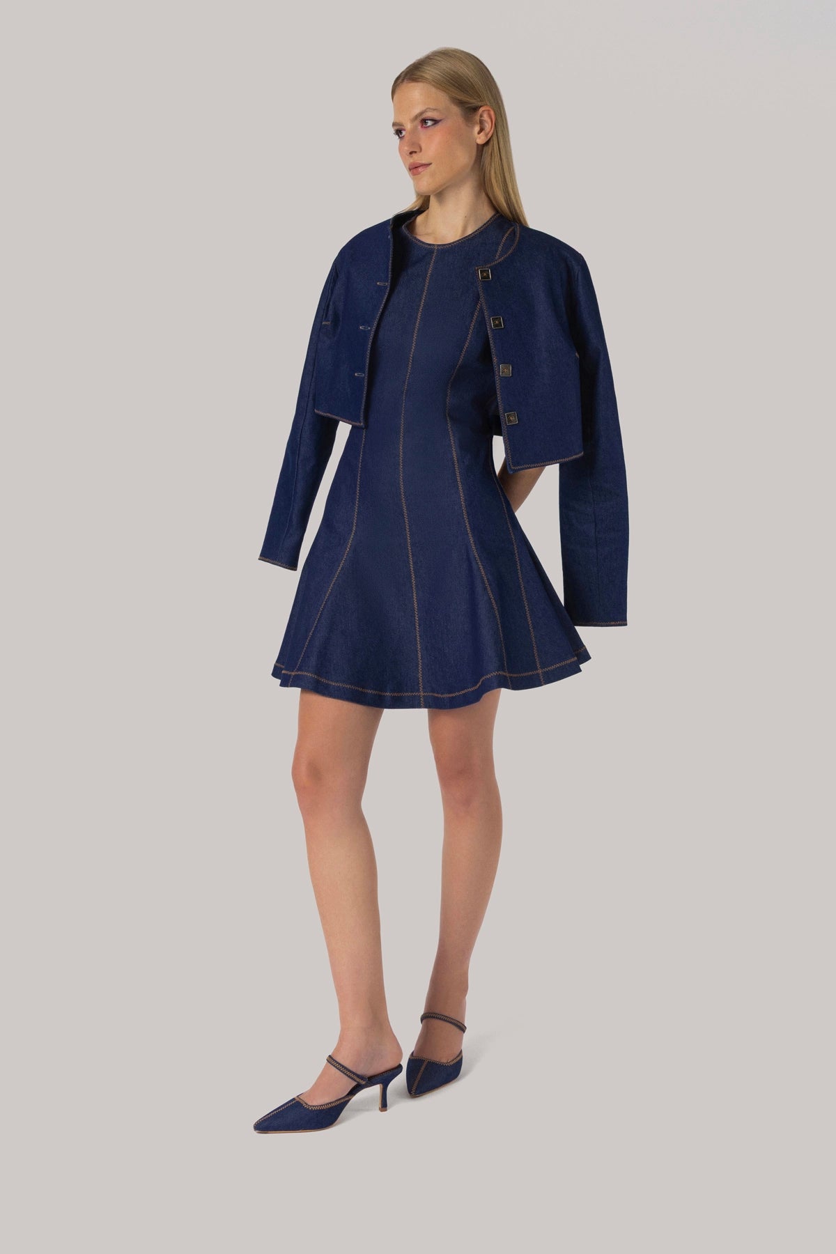 Sarah Dress Blue Denim - Larroude