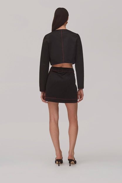 Marina Mini Skirt In Black Satin - Larroude