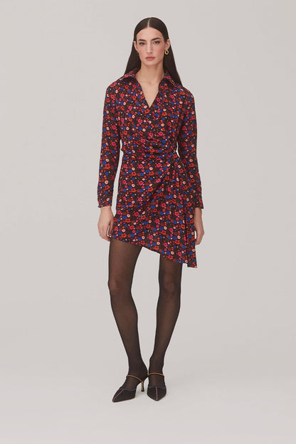 Sashi Wrap Dress In Black Floral Silk - Larroude