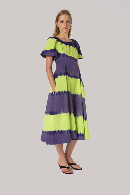 Marissa Dress Purple and Green Tie Dye Cotton - Larroude