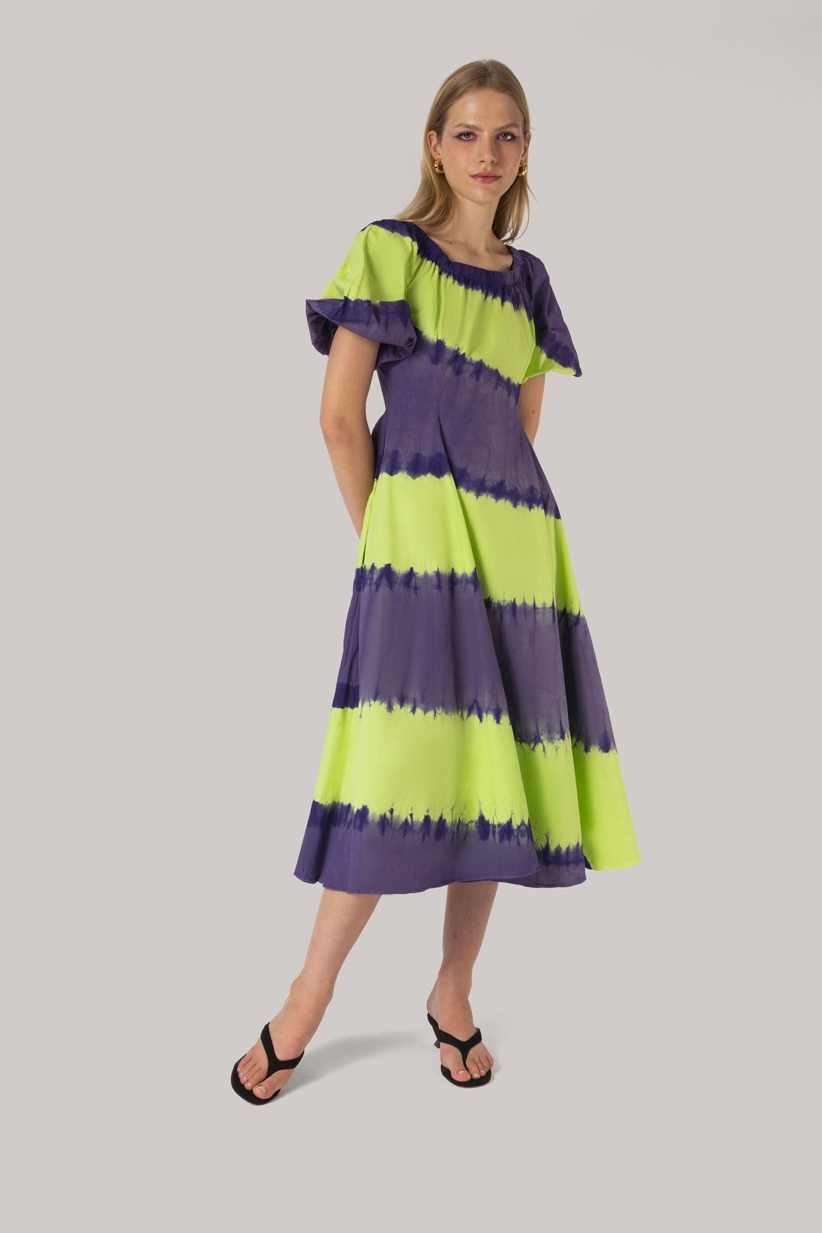 Marissa Dress Purple and Green Tie Dye Cotton - Larroude