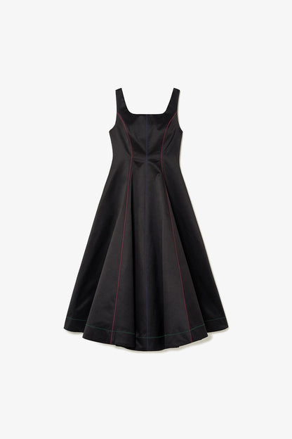 Sophia Dress In Black Satin - Larroude
