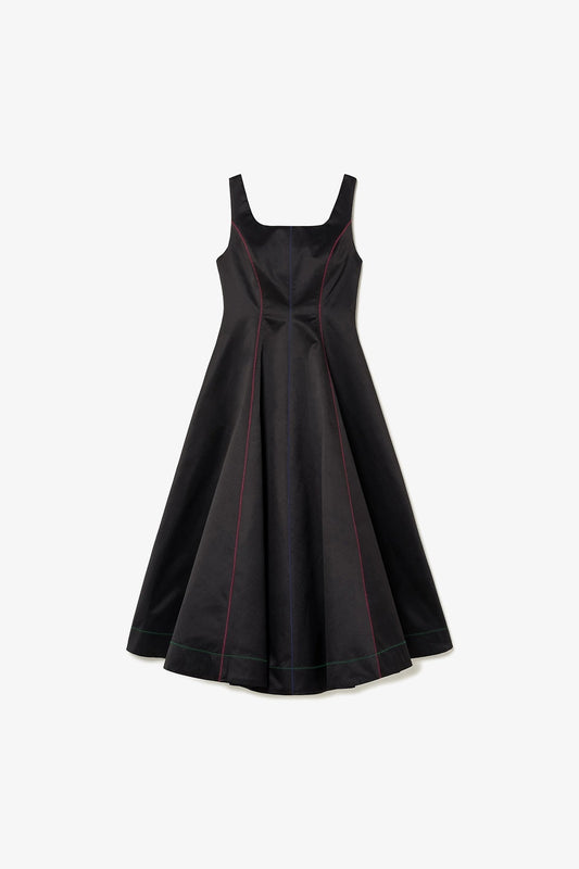 Sophia Dress In Black Satin - Larroude