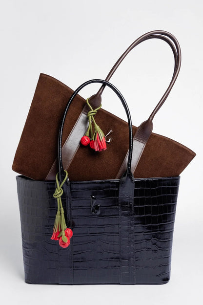 City Tote Bag Black Croco Leather - Larroude