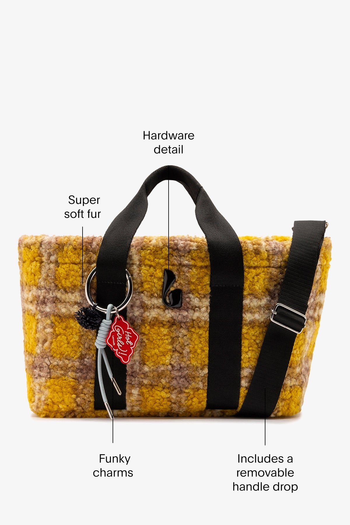 Americana Tote Bag In Dijon Plaid Fur - Larroude