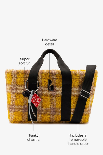 Americana Tote Bag In Dijon Plaid Fur - Larroude