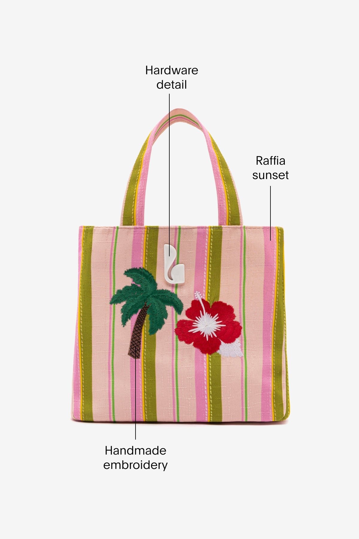 Poppy Mini Tote Bag In Tulip And Emerald Raffia - Larroude