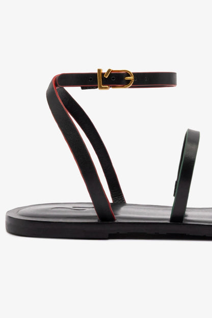 Biarritz Flat Sandal In Black Leather - Larroude