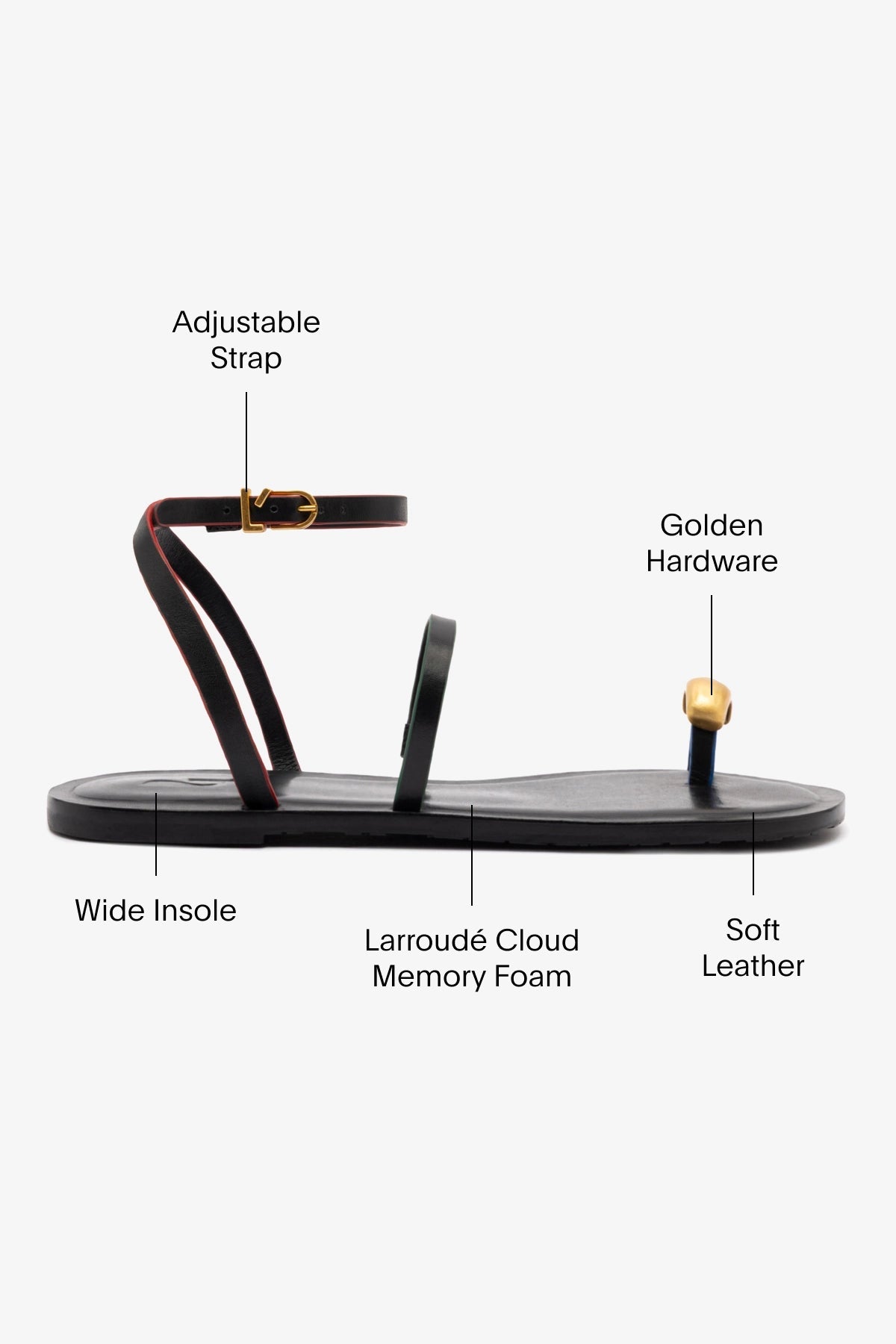 Biarritz Flat Sandal In Black Leather - Larroude