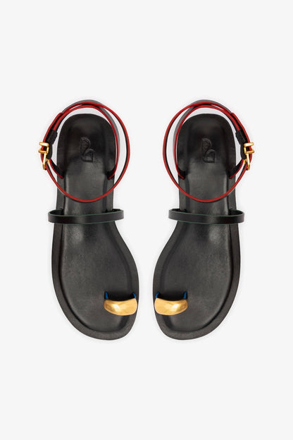 Biarritz Flat Sandal In Black Leather - Larroude