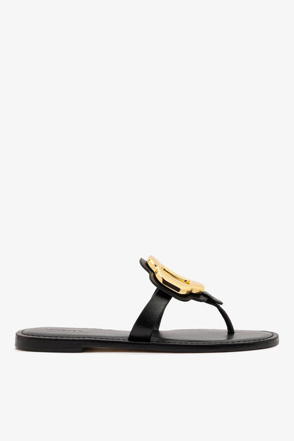 Margherita Thong Sandal in Black Leather and Gold Hardware - Larroude