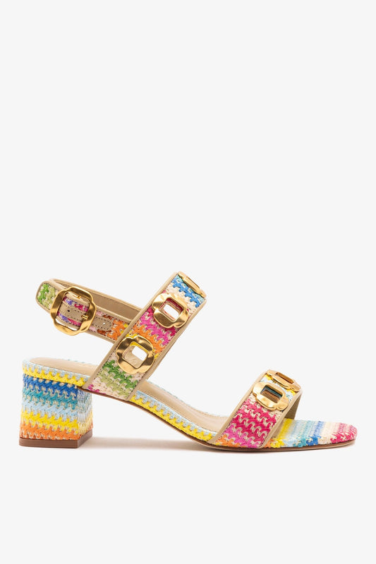 Milan Sandal In Rainbow Raffia and Beige Leather - Larroude