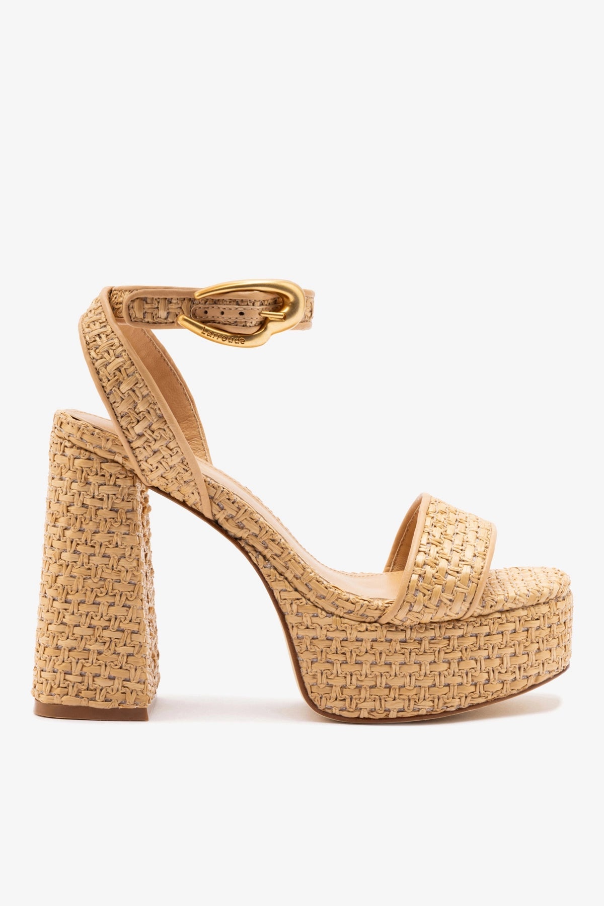 Dolly Verona Sandal In Beige Leather and Natural Raffia - Larroude