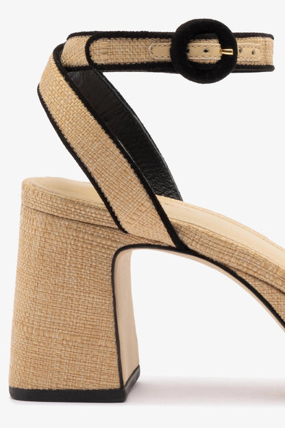 Dolly Low Sandal In Beige Raffia and Black Trimming - Larroude