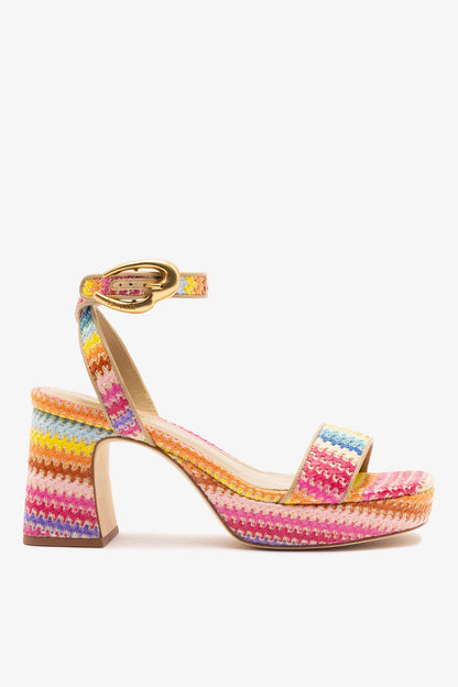 Dolly Verona Low Sandal In Rainbow Raffia and Beige Leather - Larroude