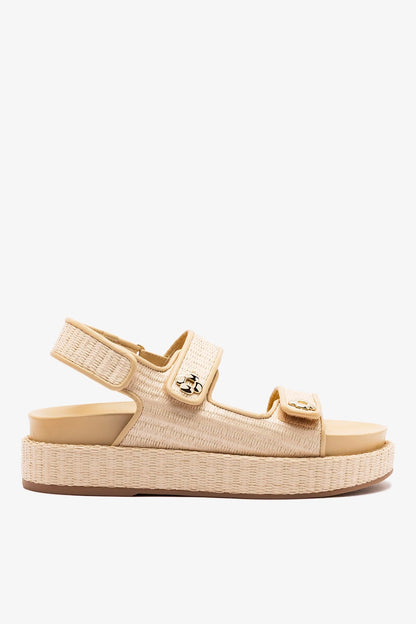 Jetty Sandal In Natural Beach Raffia and Beige Leather - Larroude