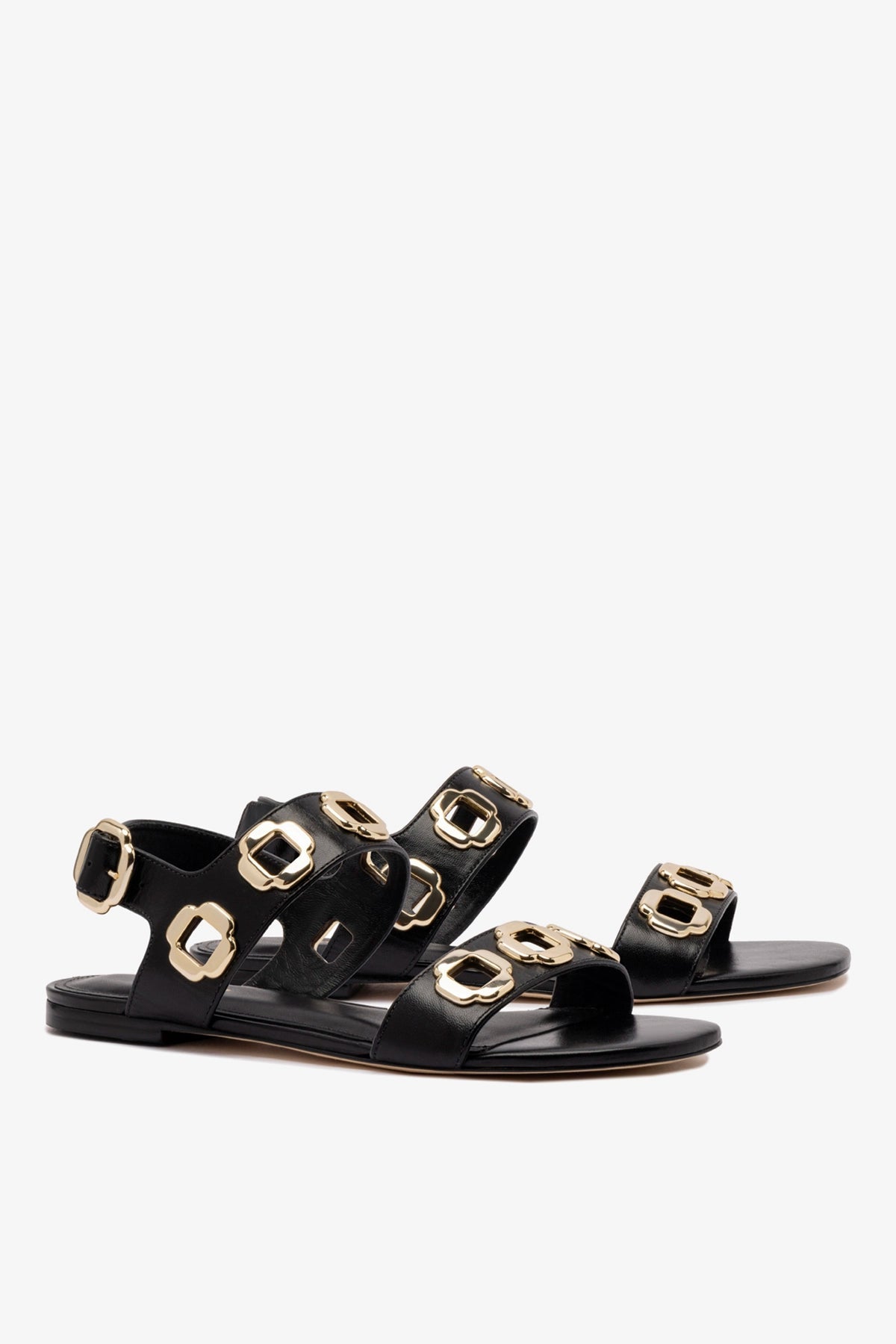 Milan Flat Sandal In Black Leather - Larroude
