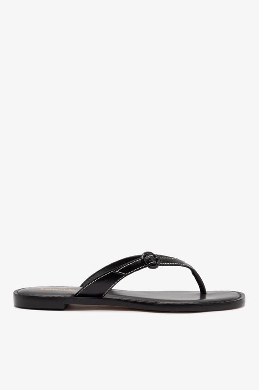 Mary Kate Flat Sandal In Black Leather - Larroude