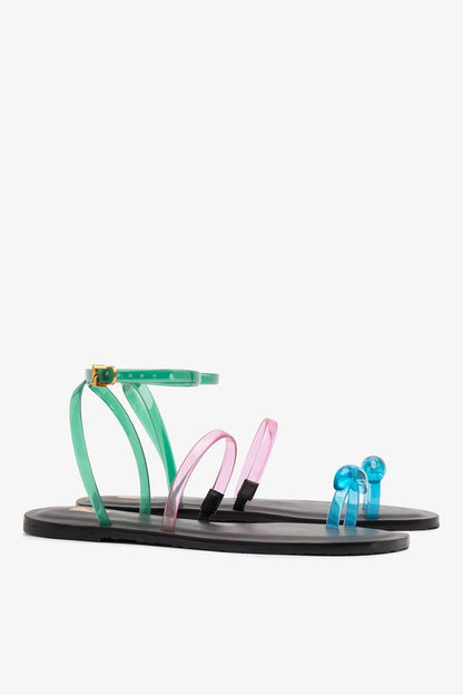 Biarritz Jelly Flat Sandal In Pink, Blue and Green Vinyl - Larroude