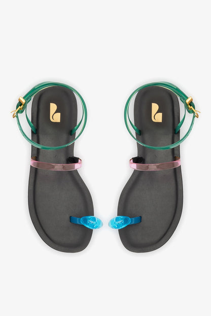 Biarritz Jelly Flat Sandal In Pink, Blue and Green Vinyl - Larroude
