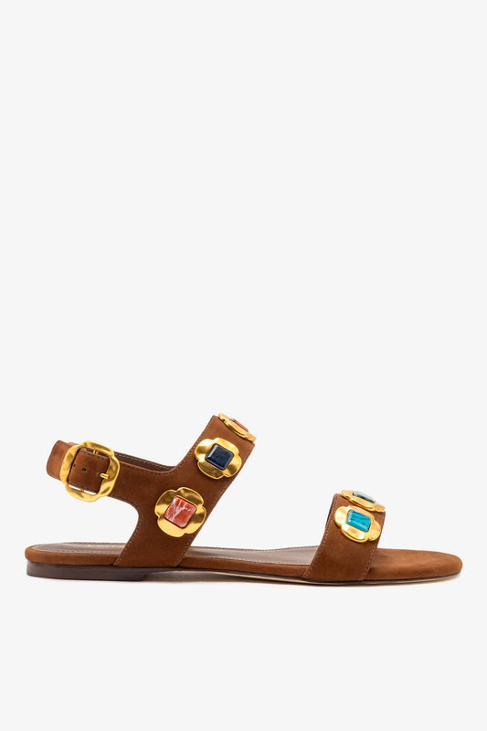 Milan Gioiello Flat In Burnt Umber Leather - Larroude