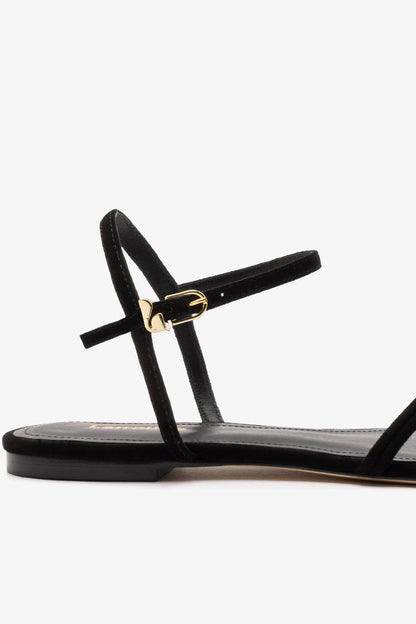 Annie Sandal Ankle Tie In Black Leather - Larroude