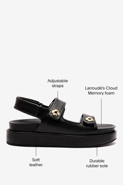 Jetty Sandal In Black Leather - Larroude