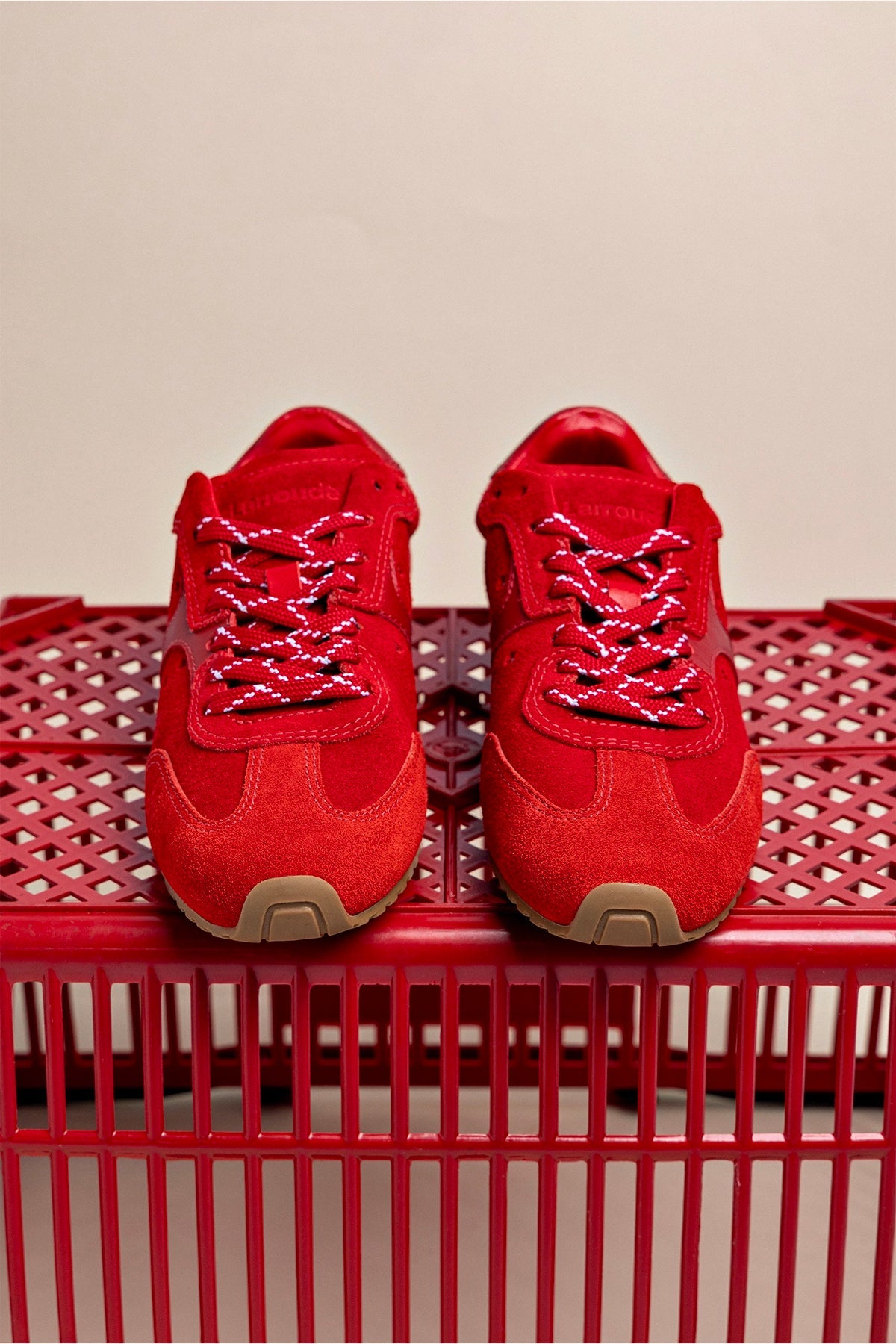 Stella Sneaker In Scarlet Suede and Blood Red Leather - Larroude