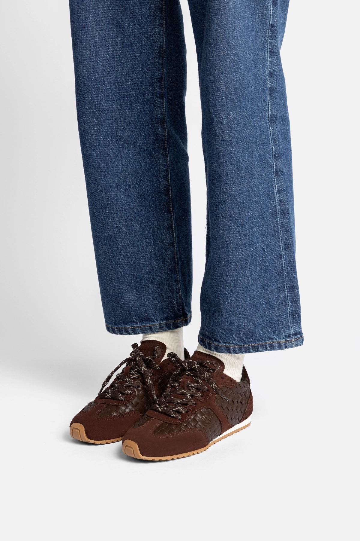 Stella Macrame Sneaker In Brown Leather and Suede - Larroude
