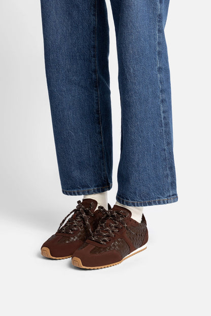 Stella Macrame Sneaker In Brown Leather and Suede - Larroude