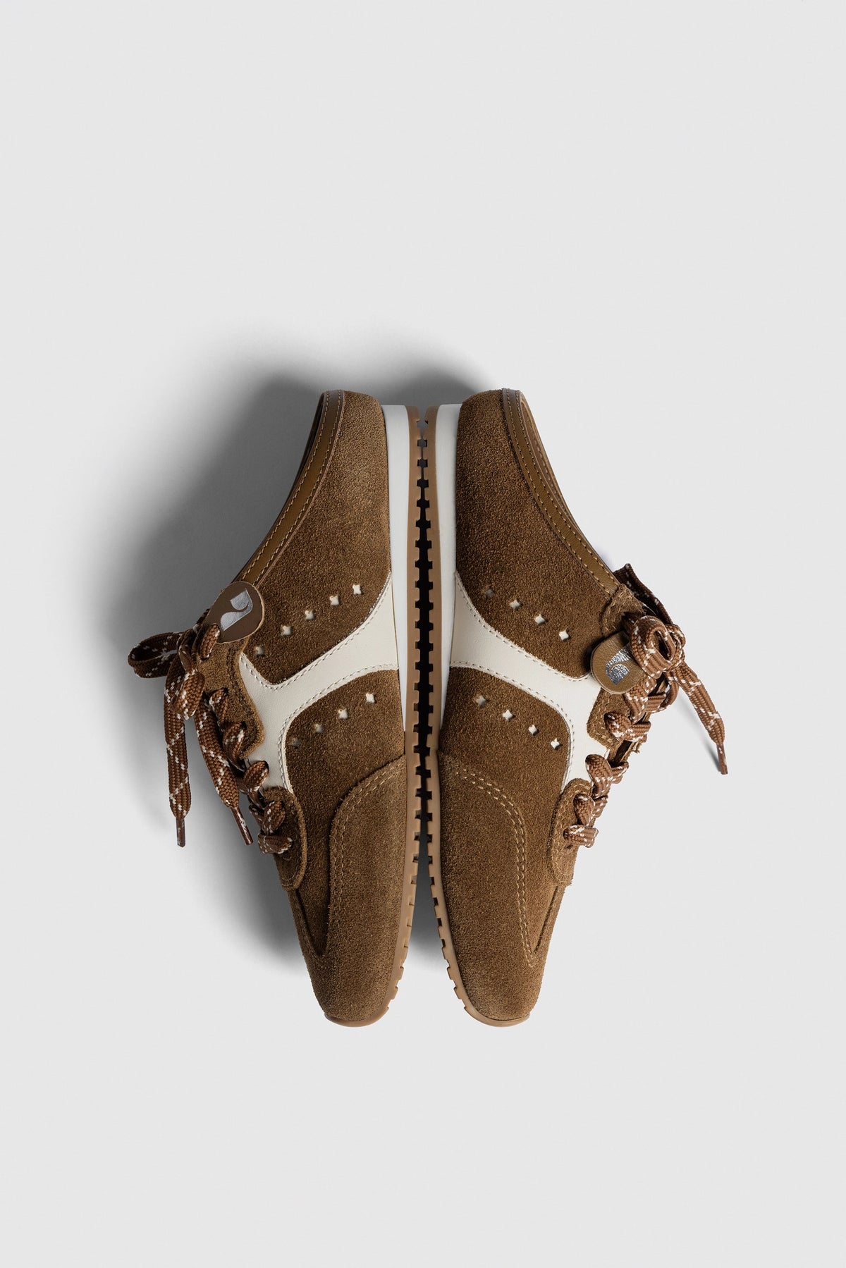Stella Mule In Russet Suede and Ivory Leather - Larroude