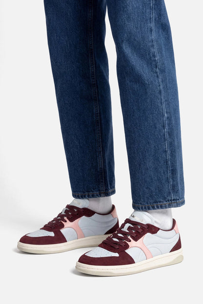 George Sneaker In Burgundy Suede and Maya and Tulip Leather - Larroude