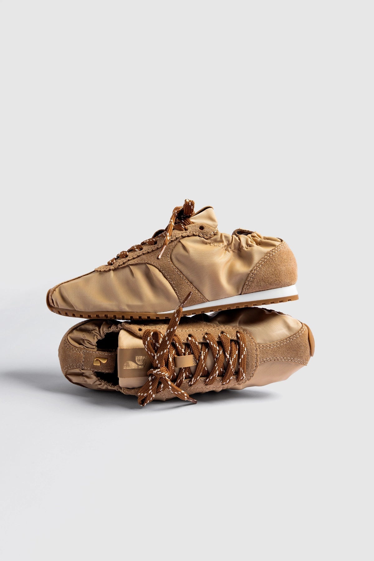 Stella Lite Sneaker In Peanut Nylon and Suede - Larroude