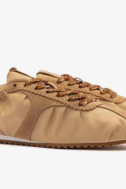 Stella Lite Sneaker In Peanut Nylon and Suede - Larroude