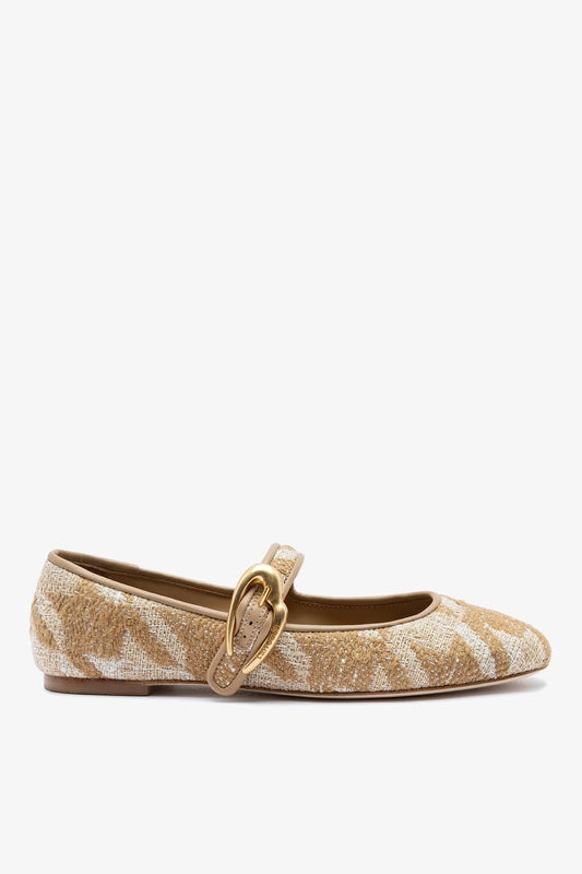 Verona Ballet Flat Latte Printed Fabric - Larroude
