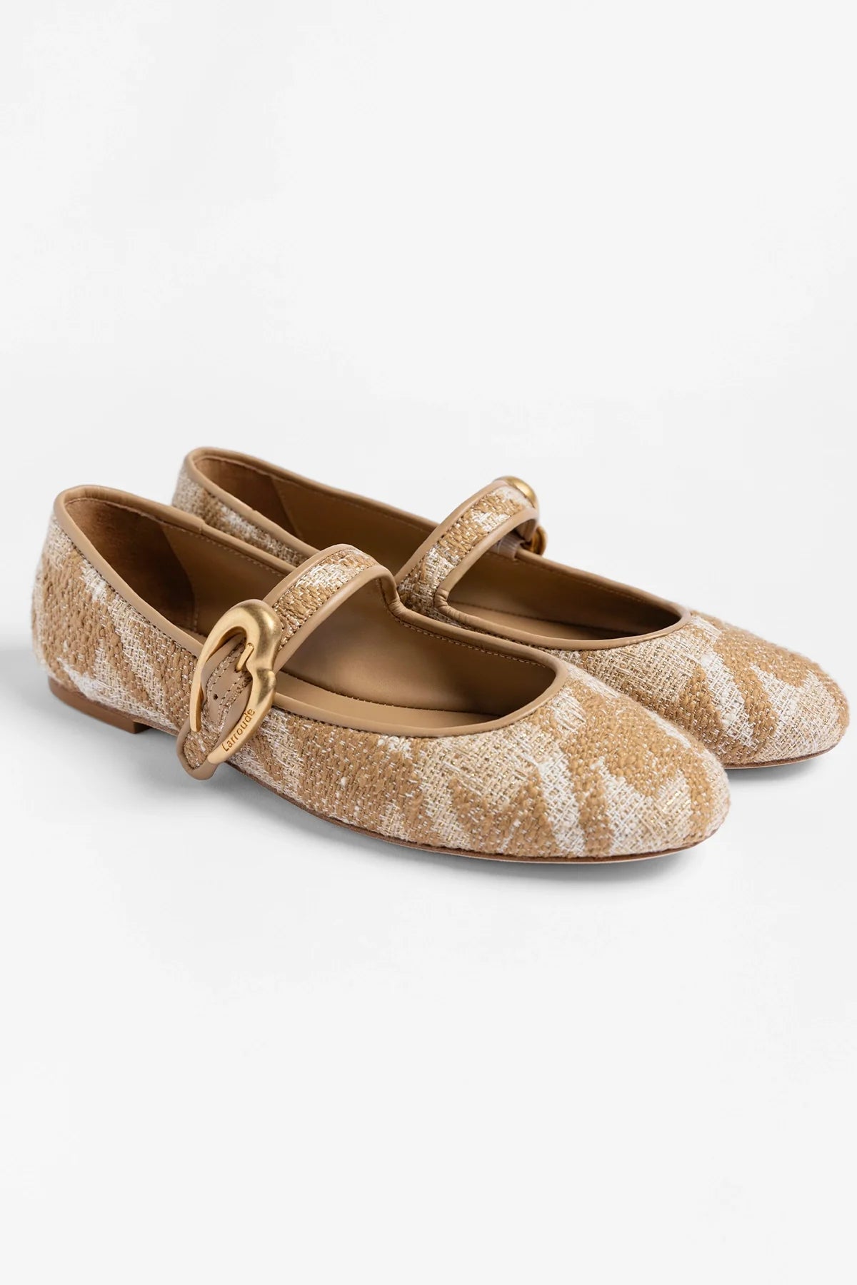 Verona Ballet Flat Latte Printed Fabric - Larroude