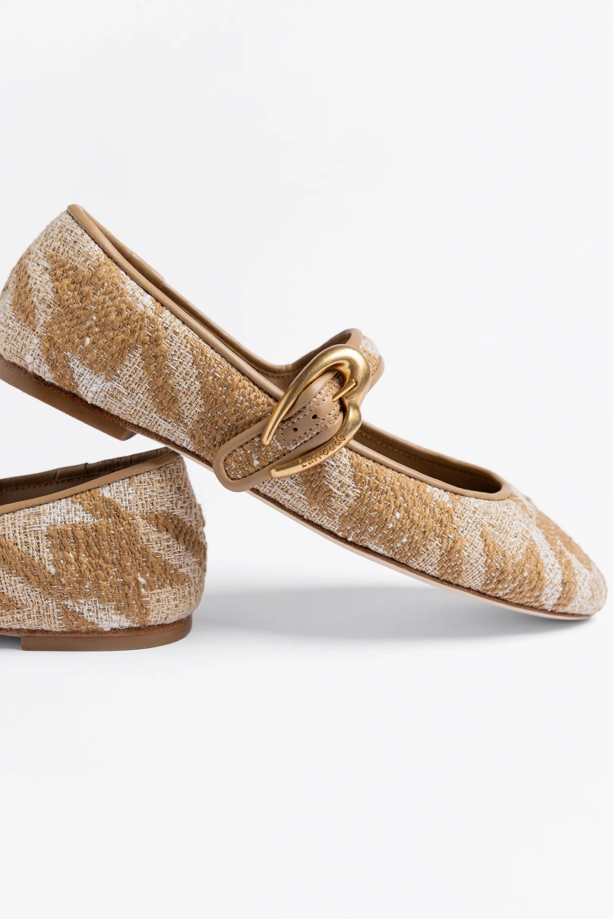 Verona Ballet Flat Latte Printed Fabric - Larroude